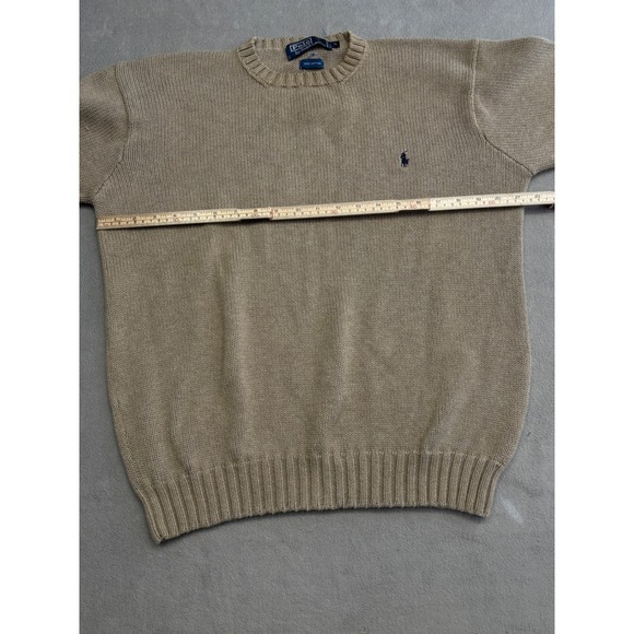 Polo Ralph Lauren Mens Tan Knit Crewneck Sweater Pony Logo 100% Cotton M - Picture 3 of 6